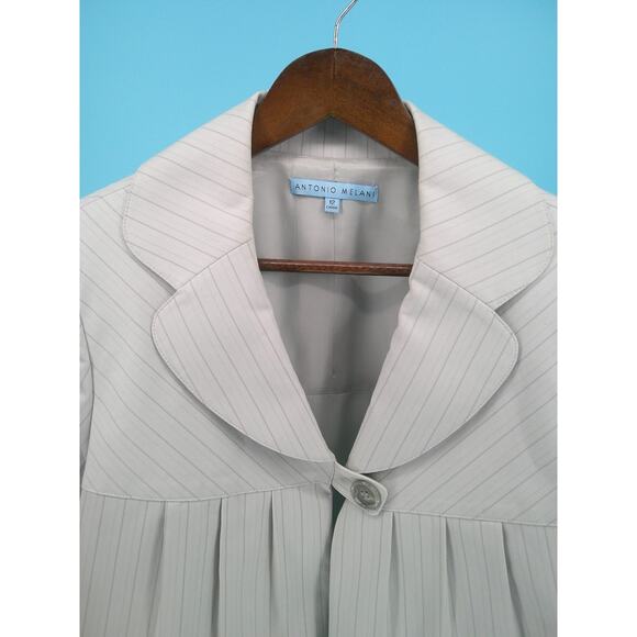 Antonio Melani Womens Light Gray Lined Pinstripe Cropped Jacket Coat Size 12 - Picture 2 of 7